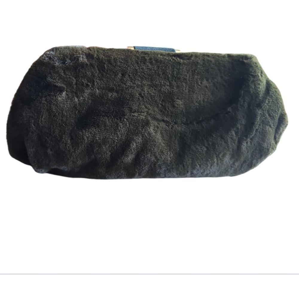 Olive Faux Fur Clutch Bag NWT Gold Chain Evening Purse Mob Wife Y2K Glam Luxe